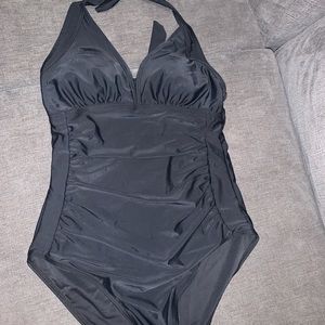 Lomitti halter top, tie back black swimsuit, size small
